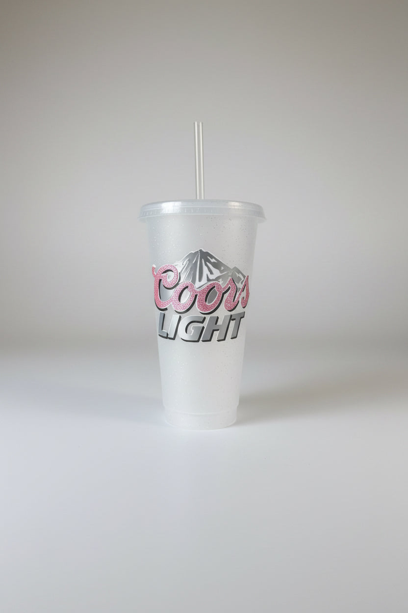 Pink glitter coors tumbler