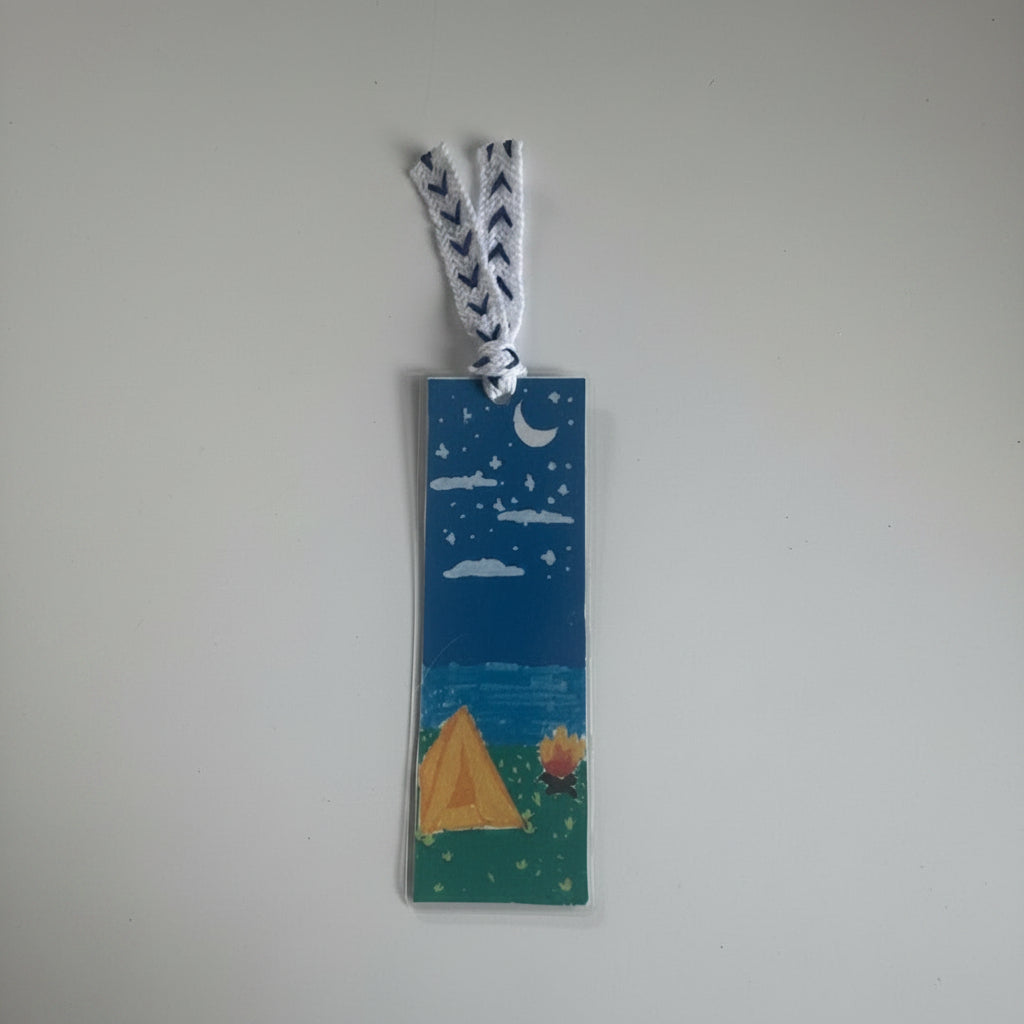campfire book mark with ribbon tassel