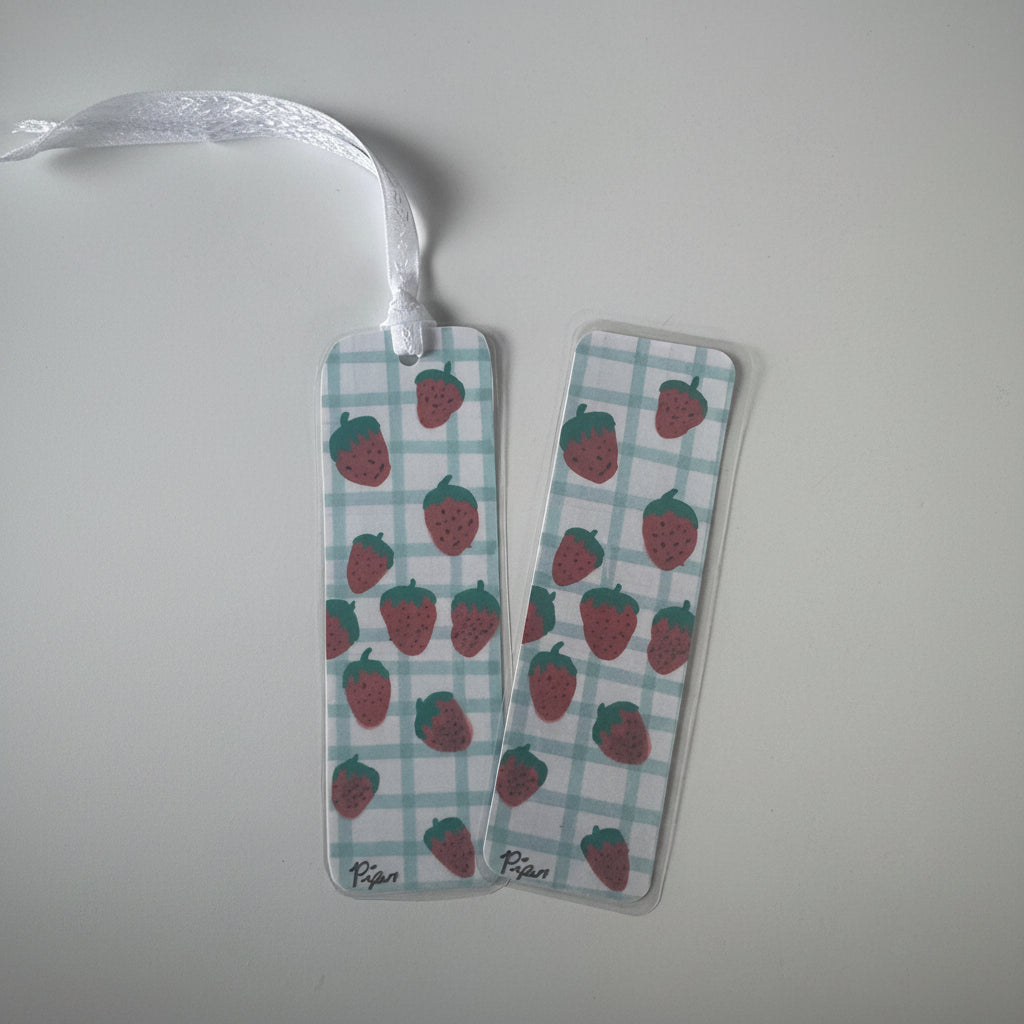 strawberry bookmark with ribbon tassel